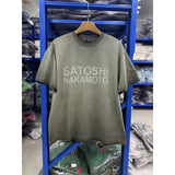 Satoshi summer american retroletterprinting washed and distressed spray dirty crackle loose short-sleeved t-shirt