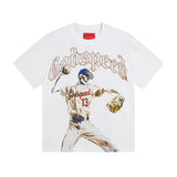European and american high street gd rock heavy industry washed distressed skull letter speed short sleeve
