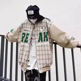 Unisex Baseball Jersey Plaid Baseball Jacket Jacket Loose Spring and Autumn