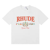 Rhude T Shirts Flag Badge Cotton Casual Short Sleeve Men and Women