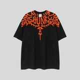 mb short-sleeved python lion head colorful feather wings t-shirt european and american loose couple