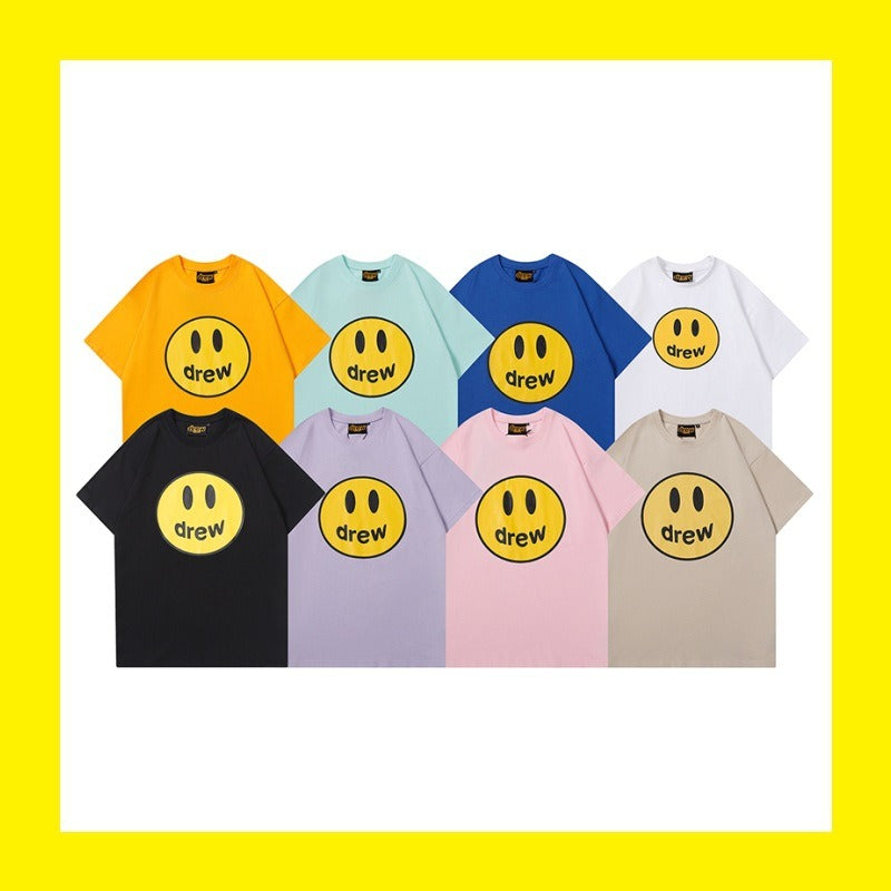 Wholesale drew smiley face short sleeve justin bieber fog trendy high street loose couple t-shirt