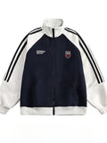 Unisex Baseball Jersey Spring and Autumn Vintage Loose Stand-Up Collar Embroidered Sweater