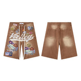 American retro valeforever washed distressed hotfix rhinestone ripped denim shorts - high street style
