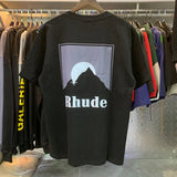 Rhude T Shirts Black Moon Print Loose Casual Short Sleeve Men and Women