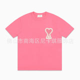 Am short-sleeve macaron color heart embroidery pure cotton loose summer fashion t-shirt crew neck top