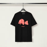 beheaded bear short-sleeved pa flame letter flow paint back logo trendy couple t-shirt