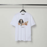 beheaded bear short-sleeved pa flame letter flow paint back logo trendy couple t-shirt