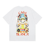 casa casablanca short-sleeved fantasy door letter logo printingstylish round neck short-sleeved t-shirt