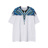 Cross-border wholesale european and american mb short-sleeved gradient colorful wings t-shirt couple black and white feather half