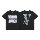 Cross-border supply large v letter lne cherry blossom short half-sleeve sketch embroidery lip print graffiti print short