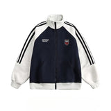 Unisex Baseball Jersey Spring/Autumn Striped Embroidered Stand-Up Cardigan Jacket