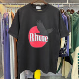 Rhude T Shirts Black Peace Dove Print Cotton Casual Short Sleeve Men and Women