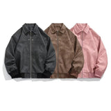 Unisex Baseball Jersey Vintage Brown Lapel Leather Baseball Jacket