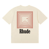 Rhude T Shirts Chevron Red Printed Cotton Casual Short Sleeve Men and Women