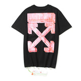 Wholesale off short sleeve ow dissolved arrow gradient starry sky splash ink t-shirt yellow tape warning line love