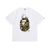 Early spring/summer camo ape head collaboration - little monkey logo print short sleeve couple's trendy tee