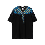 mb short-sleeved python lion head colorful feather wings t-shirt european and american loose couple