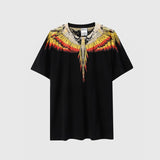 Cross-border wholesale european and american mb short-sleeved gradient colorful wings t-shirt couple black and white feather half