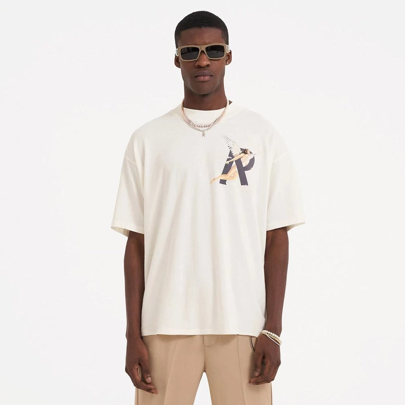 Represent short-sleeved angel print high street pure cotton accessible luxury couple loose shark doberman t