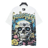 Cross-border wholesale high version gods short-sleeved heavy weight washed fog high street skull pure cotton printed round