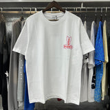 Rhude T Shirts Sunday Morning Fever Pink Arrow Print Men's and Women's Crew Neck Short Sleeves