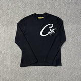 Corteiz patchwork "unicorn arm" print long sleeve american retro casual loose streetwear hip hop t-shirt