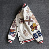 Unisex Baseball Jersey Fall Loose Jacket PU Leather Jacket