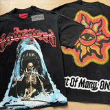 European and american high street gd rock heavy industry washed distressed skull letter speed short sleeve