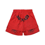 Spder hip hop singer youngthug foam letter couple short-sleeved t-shirt full of diamonds shorts