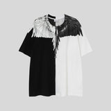 mb short-sleeved python lion head colorful feather wings t-shirt european and american loose couple