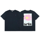 Arte summer tshirt student tops blue rose printing t-shirt casualloose short sleeve trendy