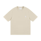 Ami clams embroidered heart color block crew neck short sleeve loose fit cotton t-shirt summer top