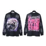pa long sleeve t-shirt palm tree back letter big logo bat sleeve os dropped shoulders
