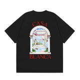 casa casablanca short-sleeved fantasy door letter logo printingstylish round neck short-sleeved t-shirt
