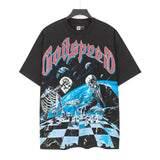 gods short-sleeved heavy weight washed fog high street rock band skull pure cottonprinting t-shirt
