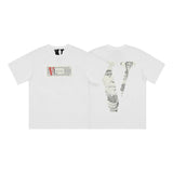 Cross-border supply large v letter lne cherry blossom short half-sleeve sketch embroidery lip print graffiti print short