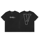 Cross-border supply large v letter lne cherry blossom short half-sleeve sketch embroidery lip print graffiti print short