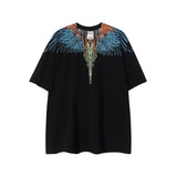 mb short-sleeved python lion head colorful feather wings t-shirt european and american loose couple