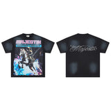 Majestik american street style retroprinting distressed loose hot diamond high street style tops short-sleeved t-shirt