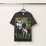valley washed distressed printed short-sleeved hip-hop loose street t-shirt hooded