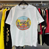 Rhude T Shirts Gustavia Hotel Printed Cotton Casual Short Sleeves Men's and Women's