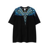 Cross-border wholesale european and american mb short-sleeved gradient colorful wings t-shirt couple black and white feather half