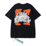 Wholesale off short sleeve ow dissolved arrow gradient starry sky splash ink t-shirt yellow tape warning line love