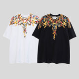 mb short-sleeved python lion head colorful feather wings t-shirt european and american loose couple