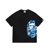 Wholesale japanese style side plaid camo ape head short sleeve color block trendy t-shirt for summer
