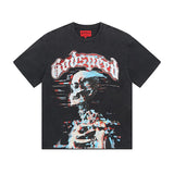 European and american high street gd rock heavy industry washed distressed skull letter speed short sleeve