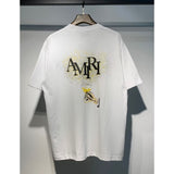 [gram] am peace dove flowing paint graffiti letter starry sky classic logo printing short sleeve couple t-shirt