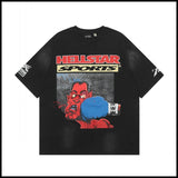 Hs american high street retro washed portrait short-sleeved t-shirt long sleeves sweatshirt hoodie