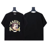 Ready to ship! summer amri high-quality, 100% cotton t-shirt with printed design and washed finish short sleeves